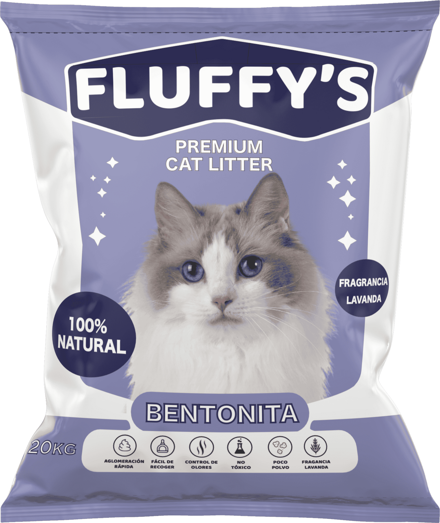 Fluffy's Arena Premium para Gatos de 20kg - Fragancia Lavanda, Natural y Biodegradable