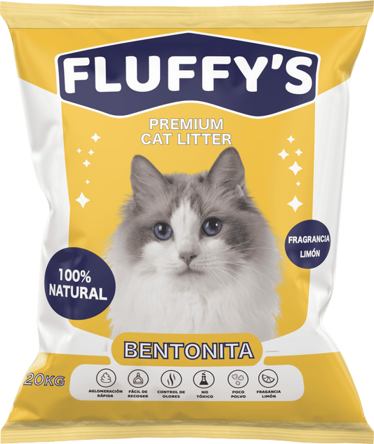 Fluffy's Arena Premium para Gatos de 20kg - Fragancia Limón, Natural y Biodegradable